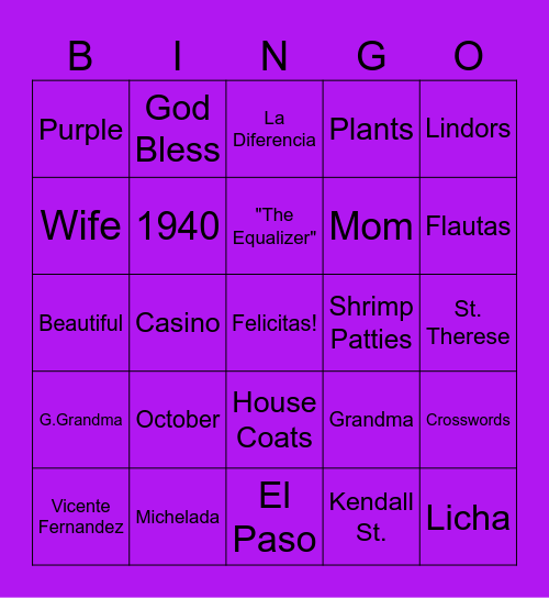 Celebration of a life well lived Bingo Card
