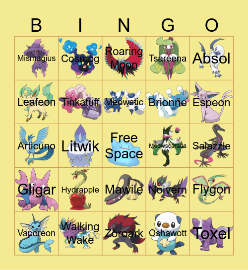 Pokemon Bingo Card