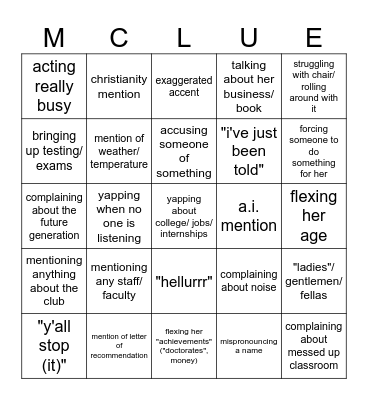 Teacher Bingo Card