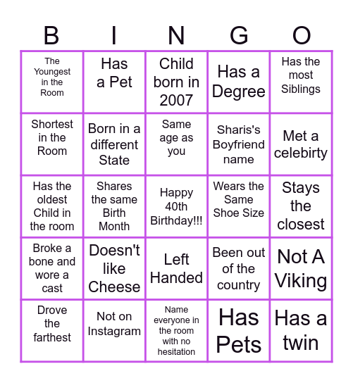 Find the Guest Bingo Card
