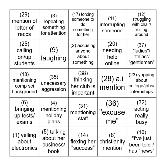 McClue Bingo Card