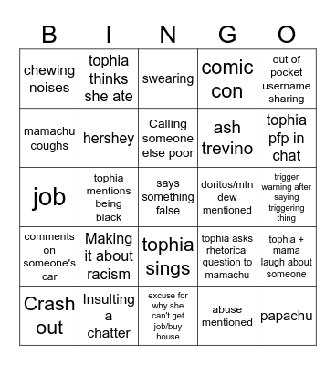 Tophiachu Live bingo Card