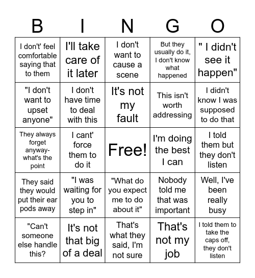 Phrases Bingo Card