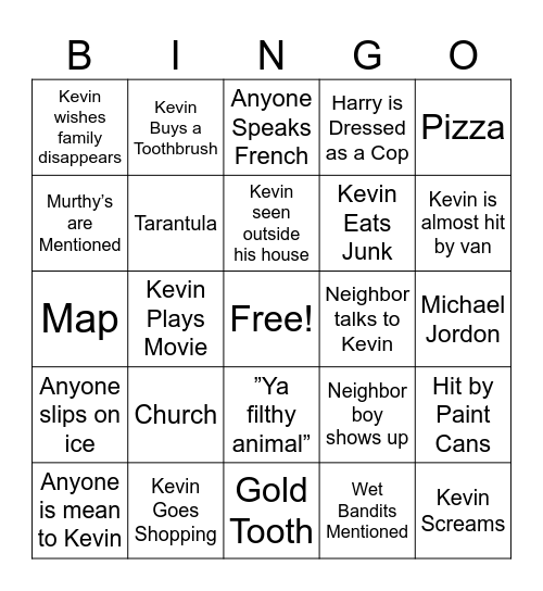Home Alone Bingo Card