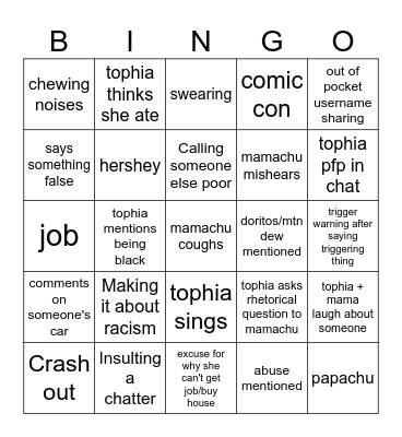 Tophiachu Live bingo Card