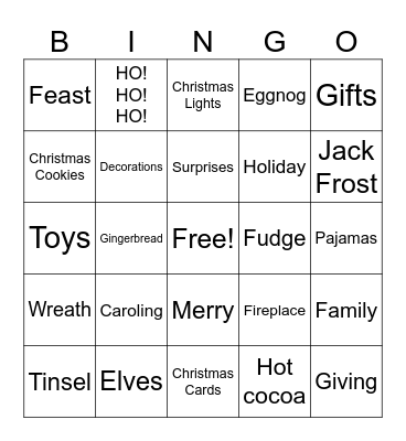 Service Centre Christmas Bingo Card