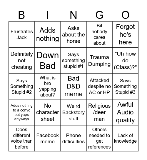 Bradley Bingo Card