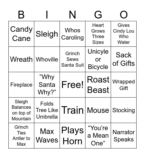 The Grinch Bingo Card