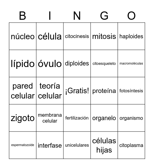 Biología Bingo Card