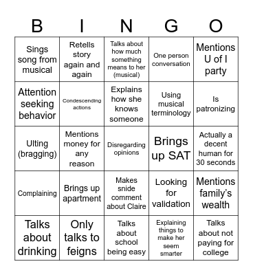 Natalie bingo Card