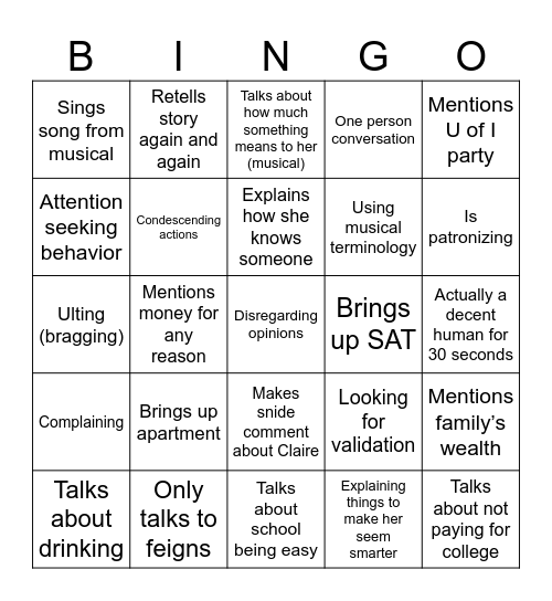 Natalie bingo Card