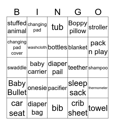 Sam's Baby Shower BINGO Card