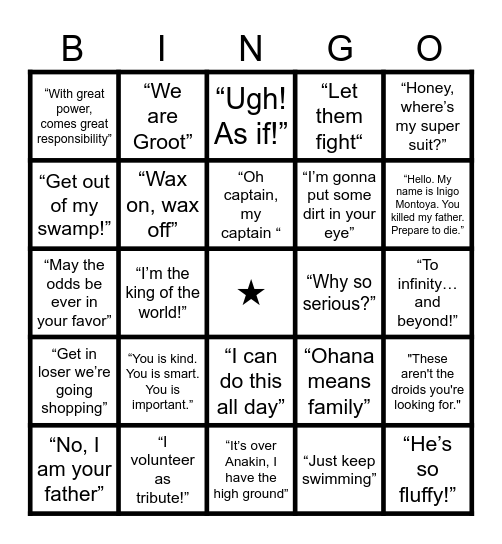 Movie quotes Bingo Card