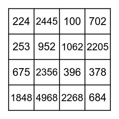 Multiplication Bingo Card