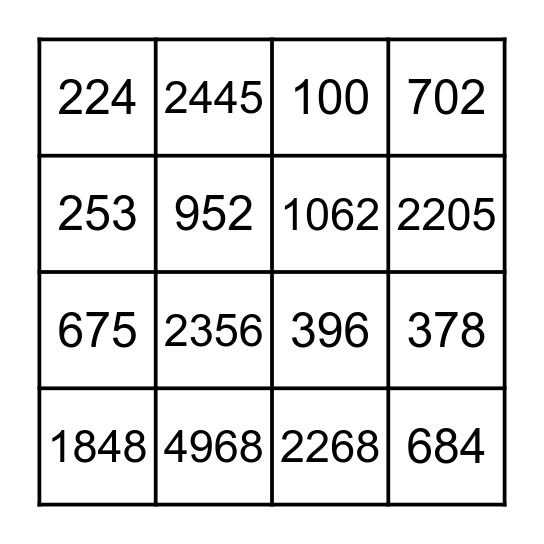 Multiplication Bingo Card