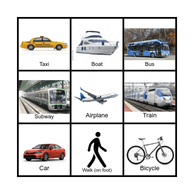 Transportation Bingo Card