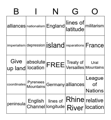 WW1  Bingo Card