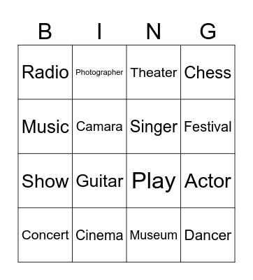 Entertainment and media Bingo Card