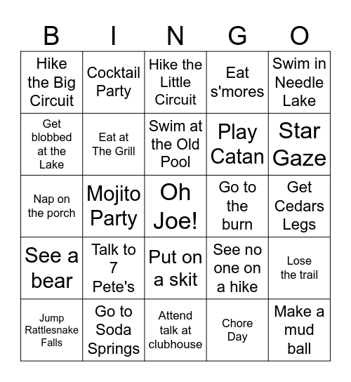 Cedars Bingo Card