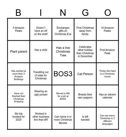 BOS3 Holiday BINGO! Bingo Card
