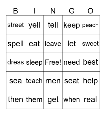 Long/Short E Bingo Card