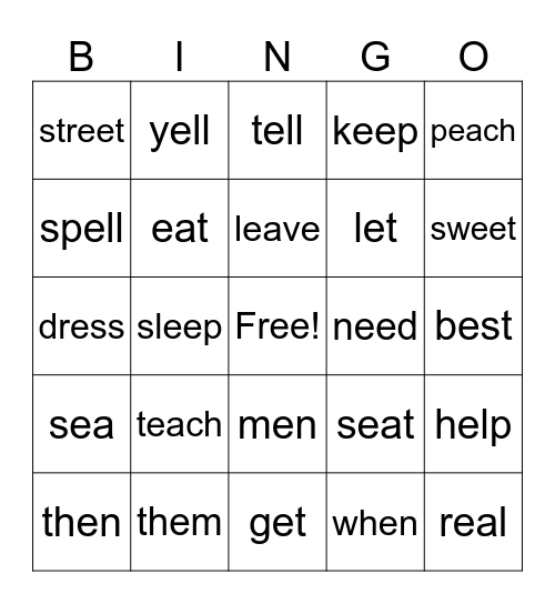 Long/Short E Bingo Card