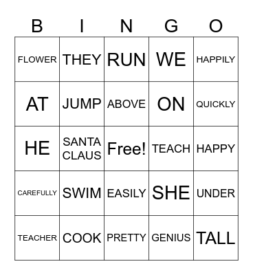 PARTS OF SPEECH Bingo Card