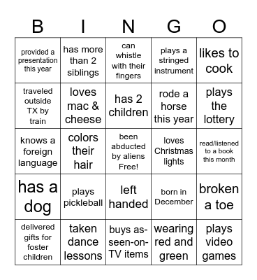 Getting to Know You Bingo Card