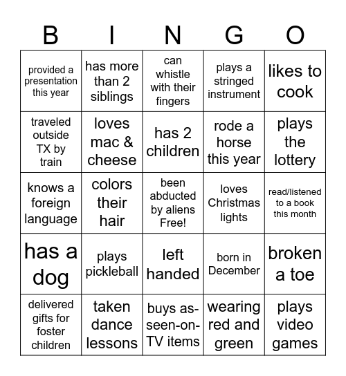 Getting to Know You Bingo Card