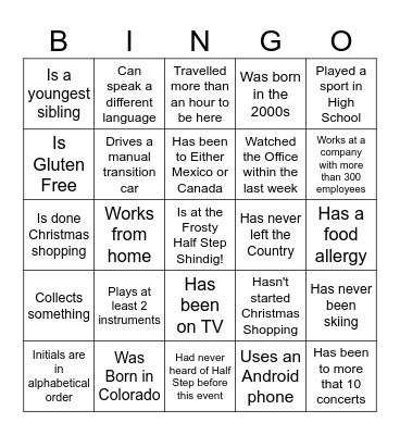 Frosty Half Step Shindig Bingo Card