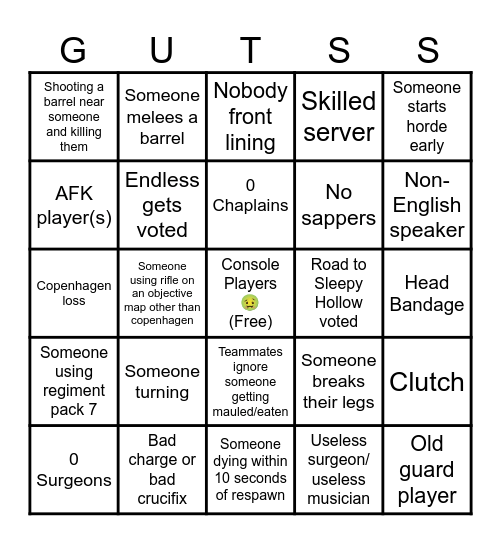 Guts & Blackpowder Bingo for PC/Console Servers Bingo Card