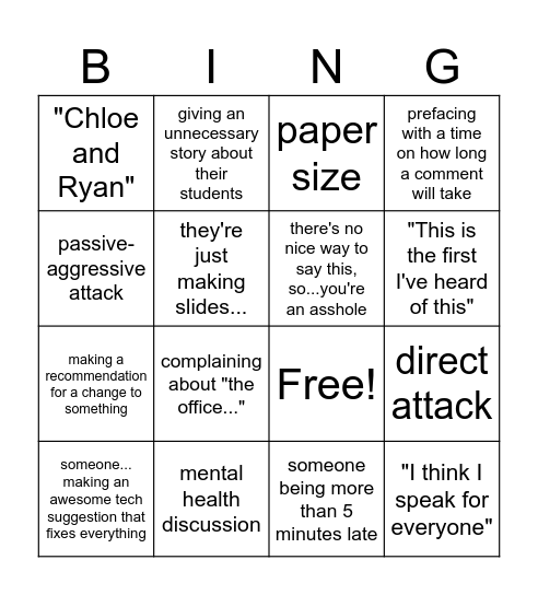 Untitled Bingo Card