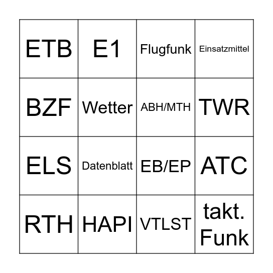 Flugsicherungskontrolldienst Bingo Card