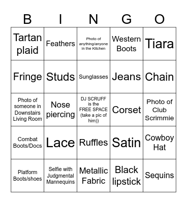 Sparkles, Spikes, Spurs, & Lace Bingo Card
