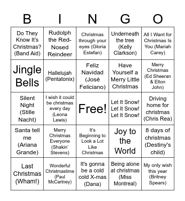 Bingo Kerstliedjes editie Bingo Card