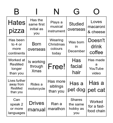 I&G Human Bingo Card