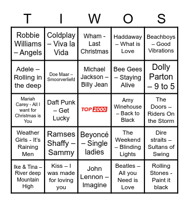 Tiwos top 2000 + Kerst Bingo Card