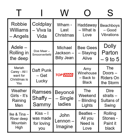 Tiwos top 2000 + Kerst Bingo Card