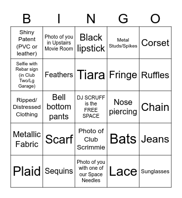 Sparkles, Spikes, Spurs, & Lace Bingo Card