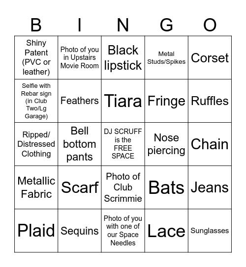 Sparkles, Spikes, Spurs, & Lace Bingo Card