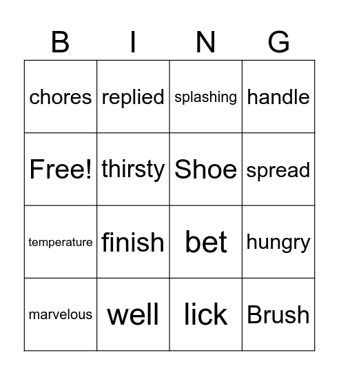 Week 16 Vocabulary Bingo Card