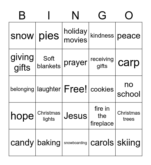 Advent Joy Bingo Card