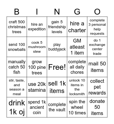 Farm Bingo Card