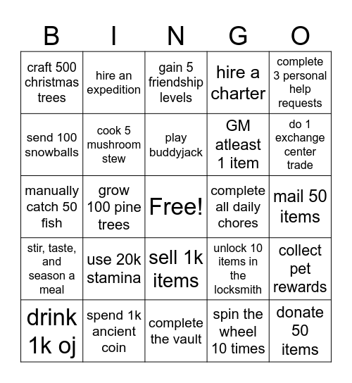Farm Bingo Card
