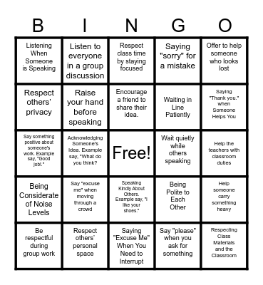 Respect Bingo Card Bingo Card