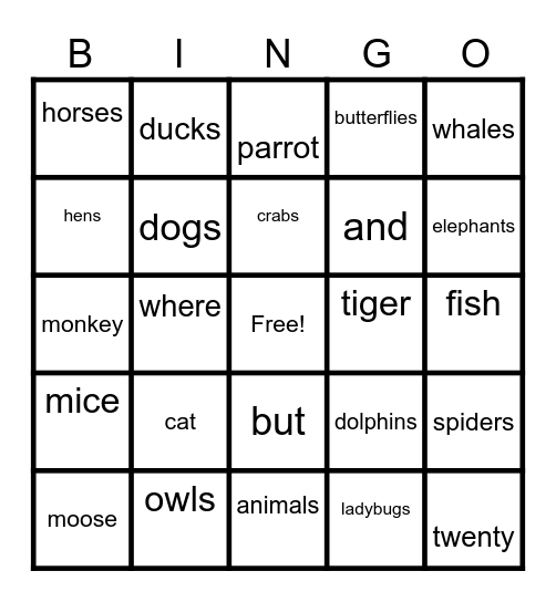 One Moose, Twenty Mice-  Bingo Card Bingo Card