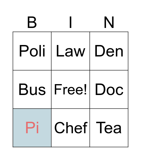 Untitled Bingo Card
