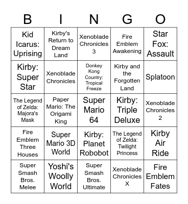 Nintendo Music Wishlist Bingo Card
