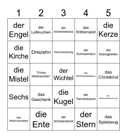 Weihnachten BINGO Card