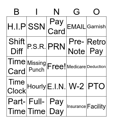 National Payroll Week Bingo Card
